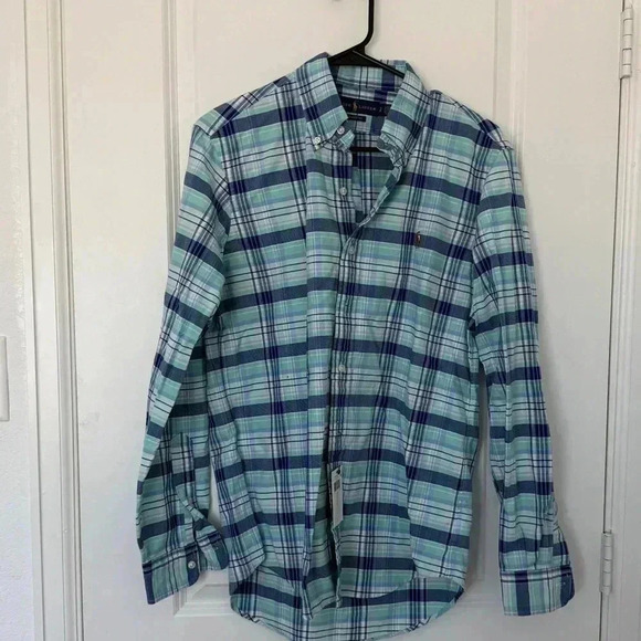 NWT Men’s Small Long Sleeve Button Down Shirt Ralph Lauren Blue Checkered Shirt - Picture 2 of 10